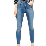 Classic High Waist Slit Knee Tight-fitting Jeans